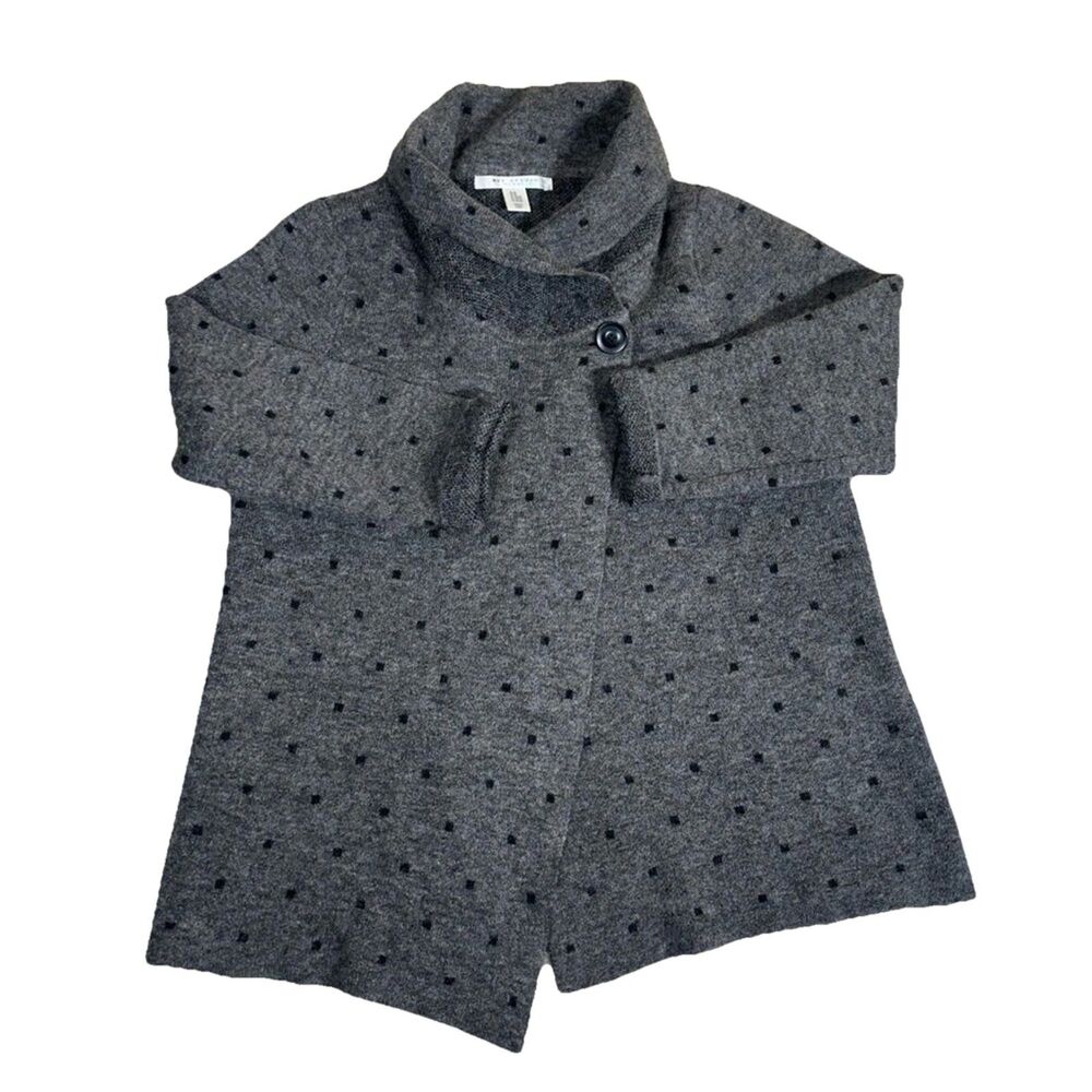Max Studio Wool Polka Dot Cardigan Womens 2X Gray Sweater Jacket Cowl